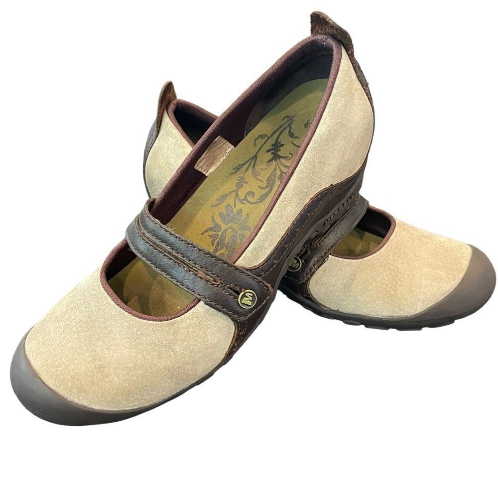 Merrell Plaza Bandeau Dark Taupe Mary Jane Suede Leather Comfort Shoe Size 8